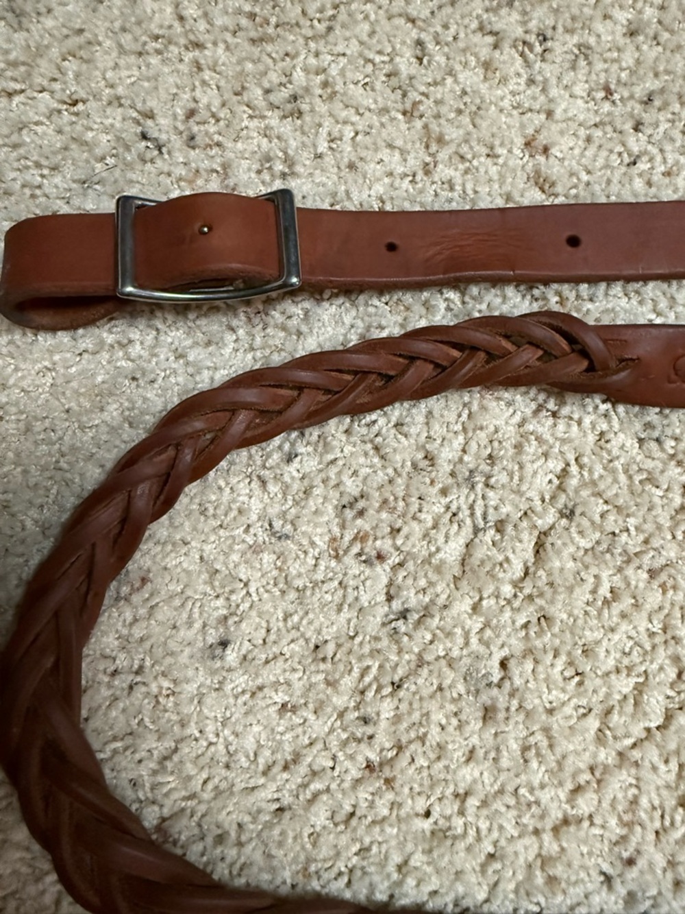 Braided leather loop rein